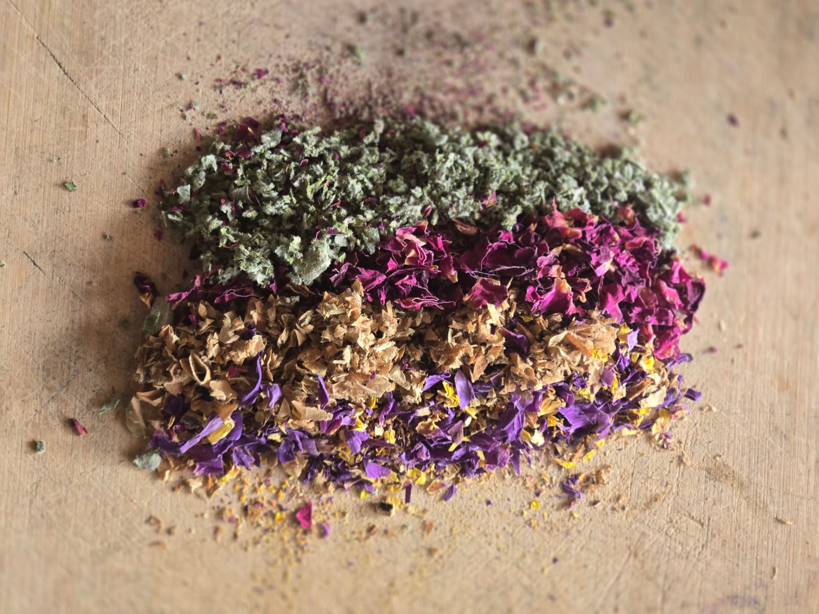Dried herbs and rose petals for a herbal vaginal steam