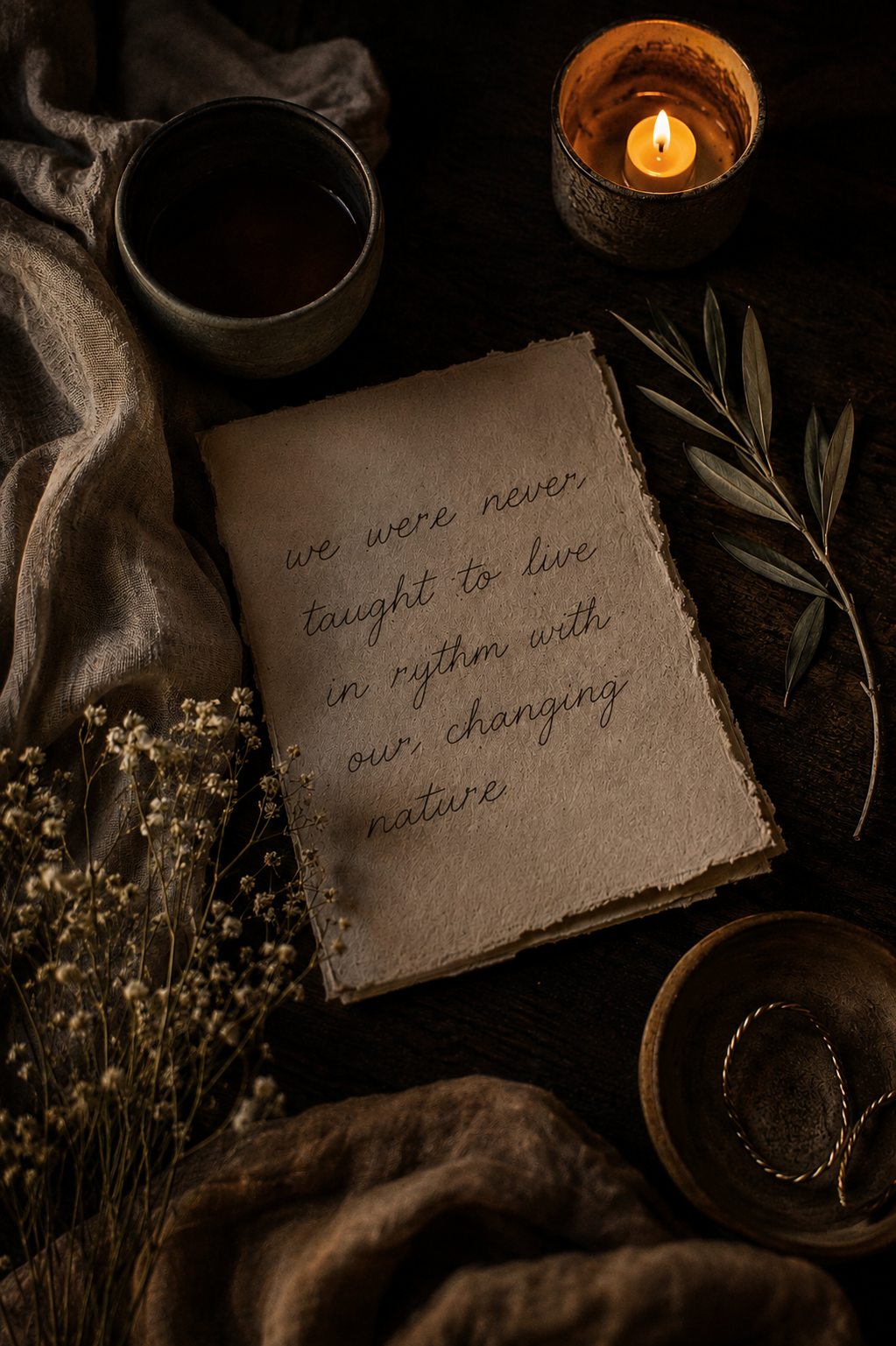 A handwritten page with candlelight and tea